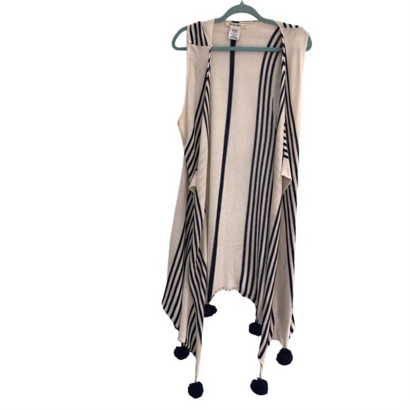 caroline grace Cashmere Cotton striped pareo style cardigan drape sweate… - Picture 1 of 4